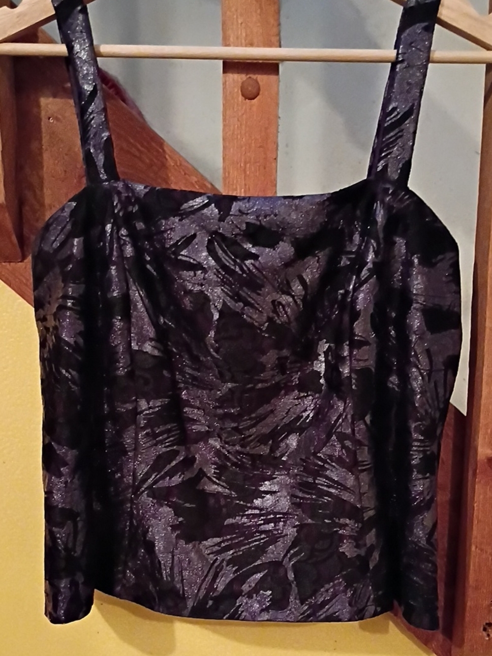 Shimmery Black & Purple Patterned Satin Camisole